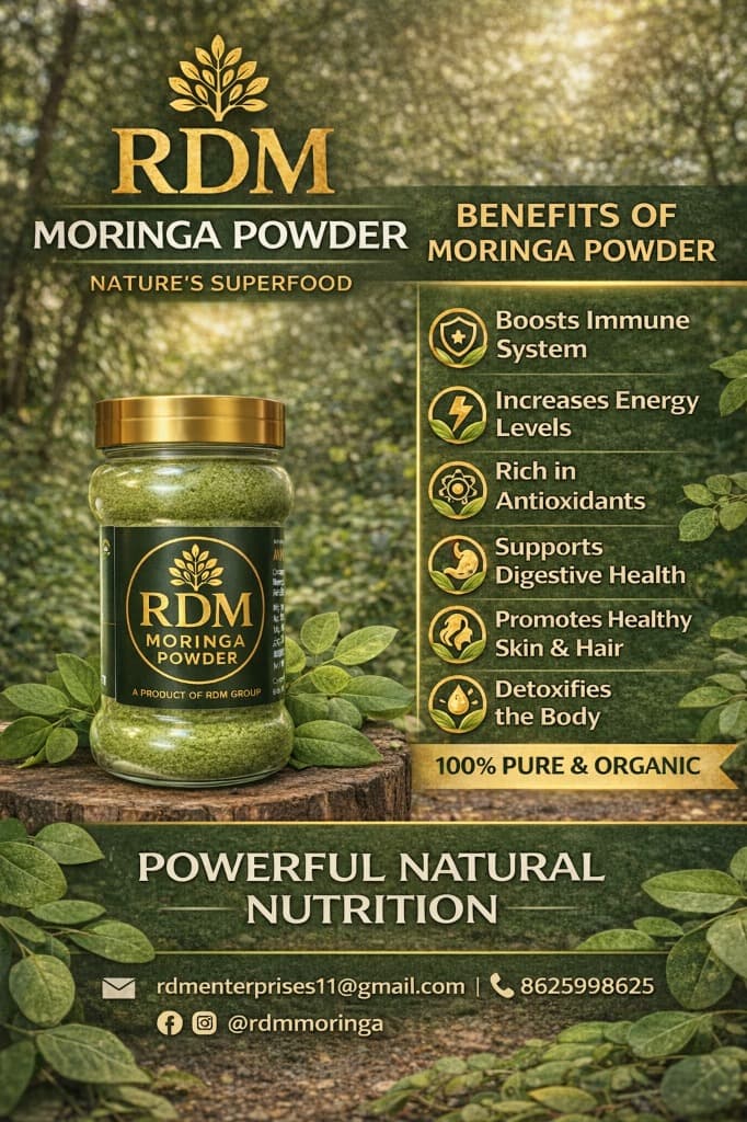 Pure Organic Moringa Powder Wellness Benefits Infographic